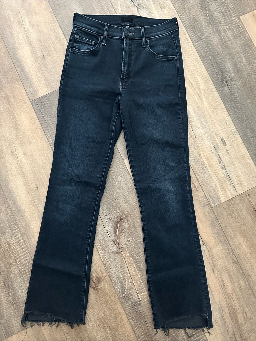 Mother Black Straight-Leg Denim Jeans With Raw Hem